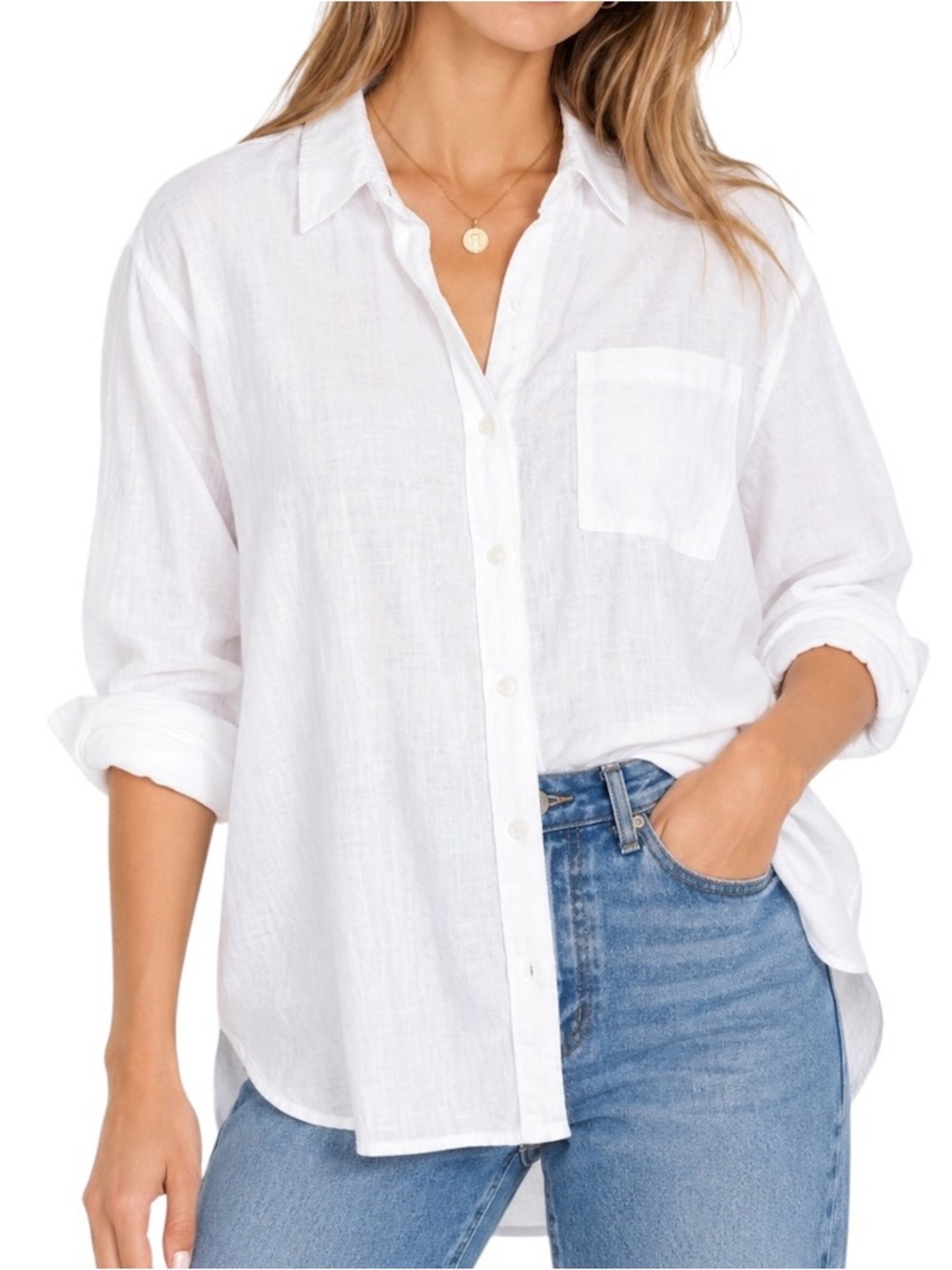 Old Navy Boyfriend Shirt White Linen Blend Oversized Button Down M NWT